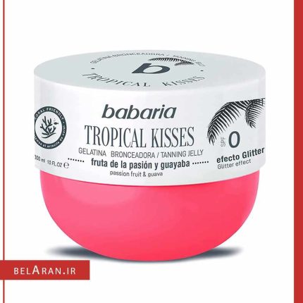 ژل برنزه کننده سرخپوستی باباریا-خرید لوازم آرایش اورجینال بلارانBabaria Tropical Kisses Passion Fruit and Guava Tanning Jelly with Glitter SPF 0 300ml