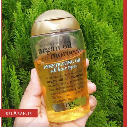 روغن آرگان مراکشی پنتراتینگ اویل او جی ایکس-محصولات او جی ایکس-لوازم آرایش اورجینال-بلاران OGX Renewing + Argan Oil of Morocco Penetrating Hair Oil Treatment, Moisturizing & Strengthening Silky Hair Oil for All Hair Types, Paraben-Free, Sulfated-Surfactants Free-belaran