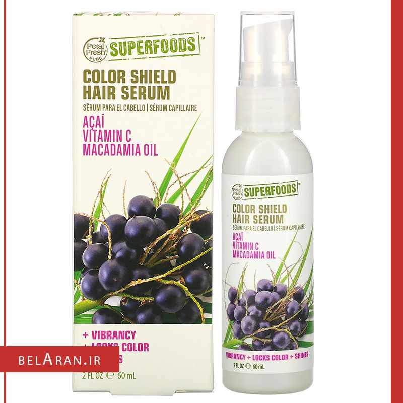 سرم تقویت مو سوپر فود-محصولات سوپر فود-لوازم آرایش اورجینال-بلاران-index_belaranlux.com سرم تقویت مو سوپر فود-محصولات سوپر فود-لوازم آرایش اورجینال-بلاران Petal Fresh, Pure, SuperFoods for Hair, Color Shield Hair Serum, Acai, Vitamin C & Macadamia Oil, 2 fl oz (60 ml-belaran