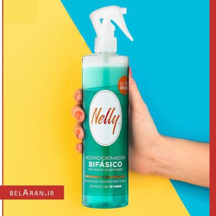 اسپری دو فاز عصاره چای سبز نلی مناسب مو فر و مجعد-محصولات نلی-خرید لوازم آرایش اورجینال-بلاران Nelly two phase Anti Frizz Green Tea Hair Serum 400ml conditioner detangles and conditioner detangles and defined curls green extract belaran