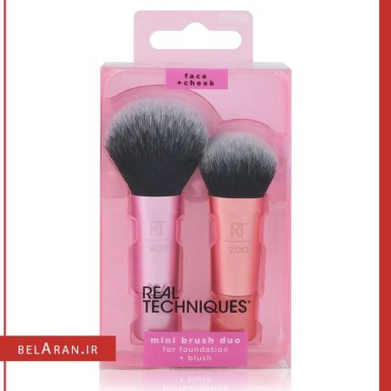 ست براش مینی ریل تکنیک-مینی براش ریل تکنیک-محصولات ریل تکنیک-براش مسافرتی-خرید لوازم آرایش اورجینال-بلاران Real Techniques Mini Brush Duo for foundation and blush Travel Size, For Loose Blush and Liquid Foundation, 2 Piece Set, Multicolor belaran